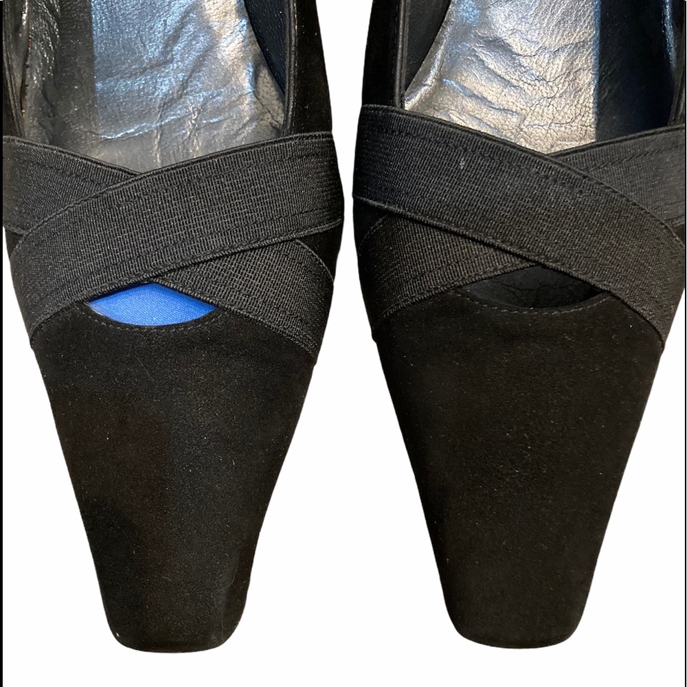 Stuart Weitzman Sz8 Pointed Square Toe Blk Suede - image 2